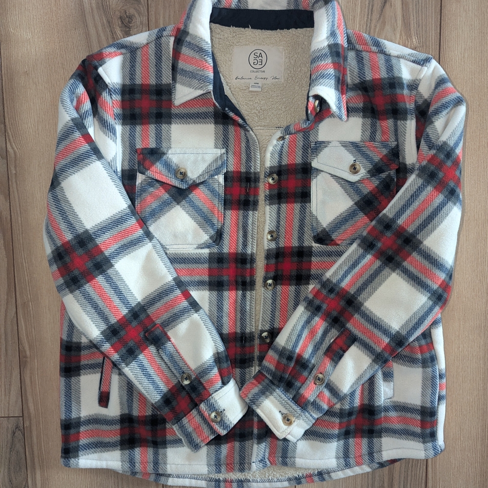 Classic Plaid Button-Down Shirt - Cream, Red, Black